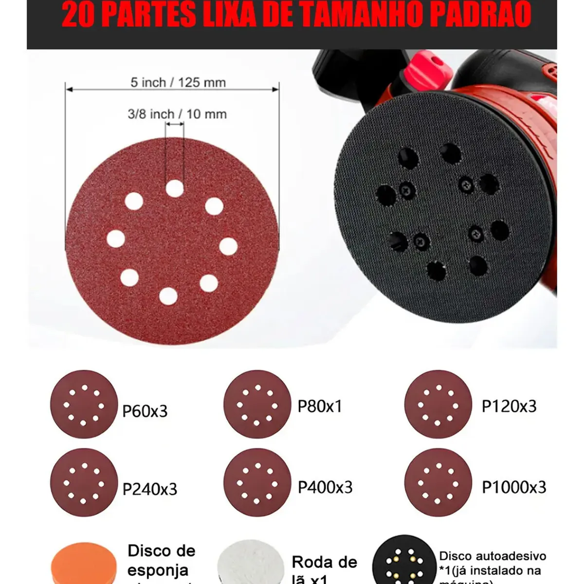 EVERSO - Lijadora Roto Orbital 350w Para Madera Y Metal Con Lijas