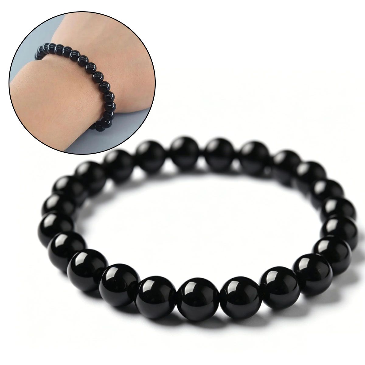 MOONCORE - Pulsera De Piedra Ónix Genuina Elástica 8mm, Unisex
