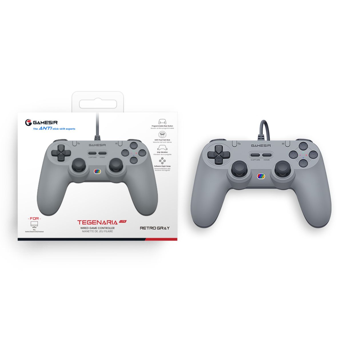 GAMESIR - Control con cable GameSir Tegenaria Lite T3 Lite Joysticks para PC, Switch y iOS - Gris