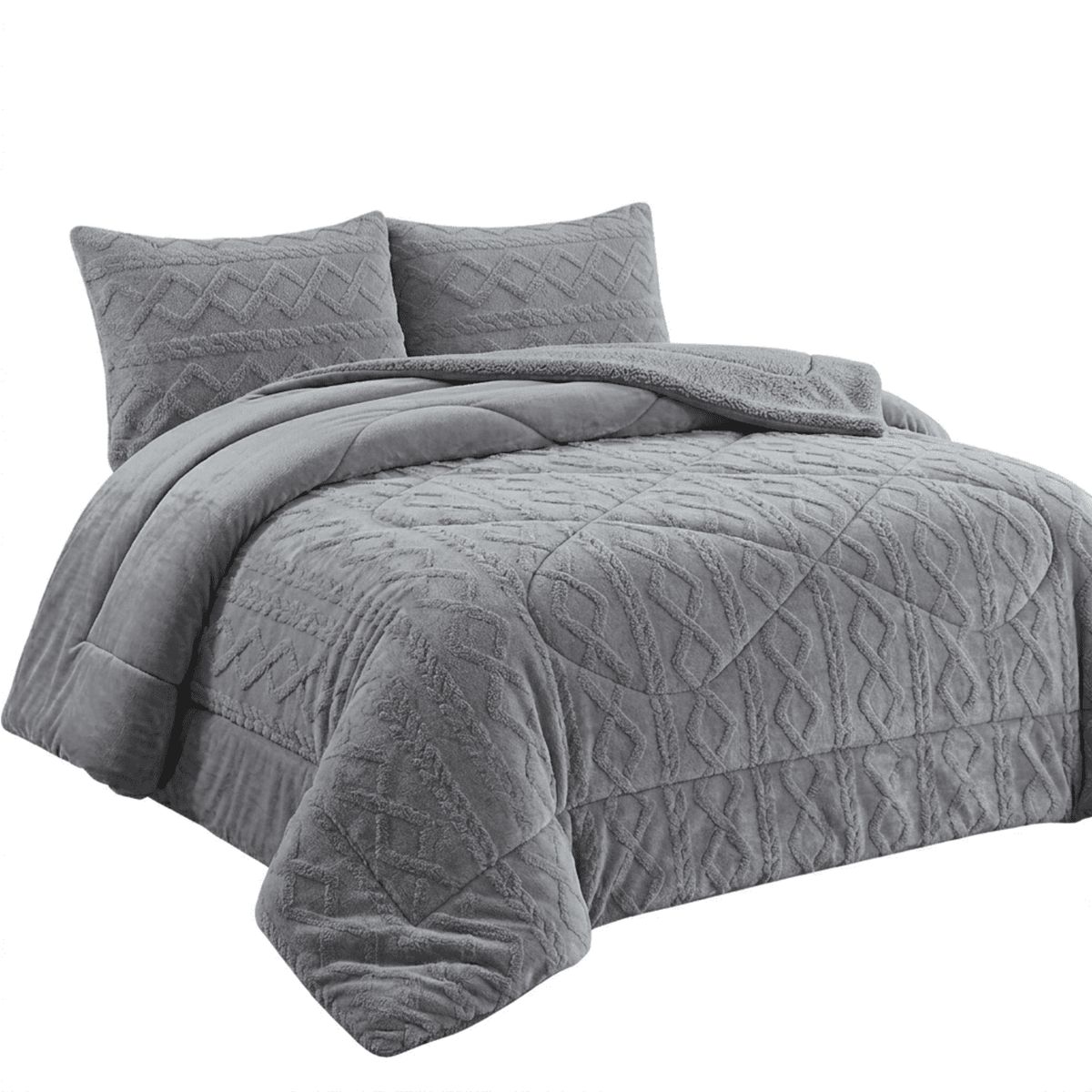 GENERICO - Plumón Cobertor Plush Chiporro 2 Plazas Invierno Suave Diseño Trenzado Gris