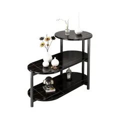 GENERICO - Mesa Auxiliar De Centro Decorativa De 3 Niveles Mesa De Lujo Negro