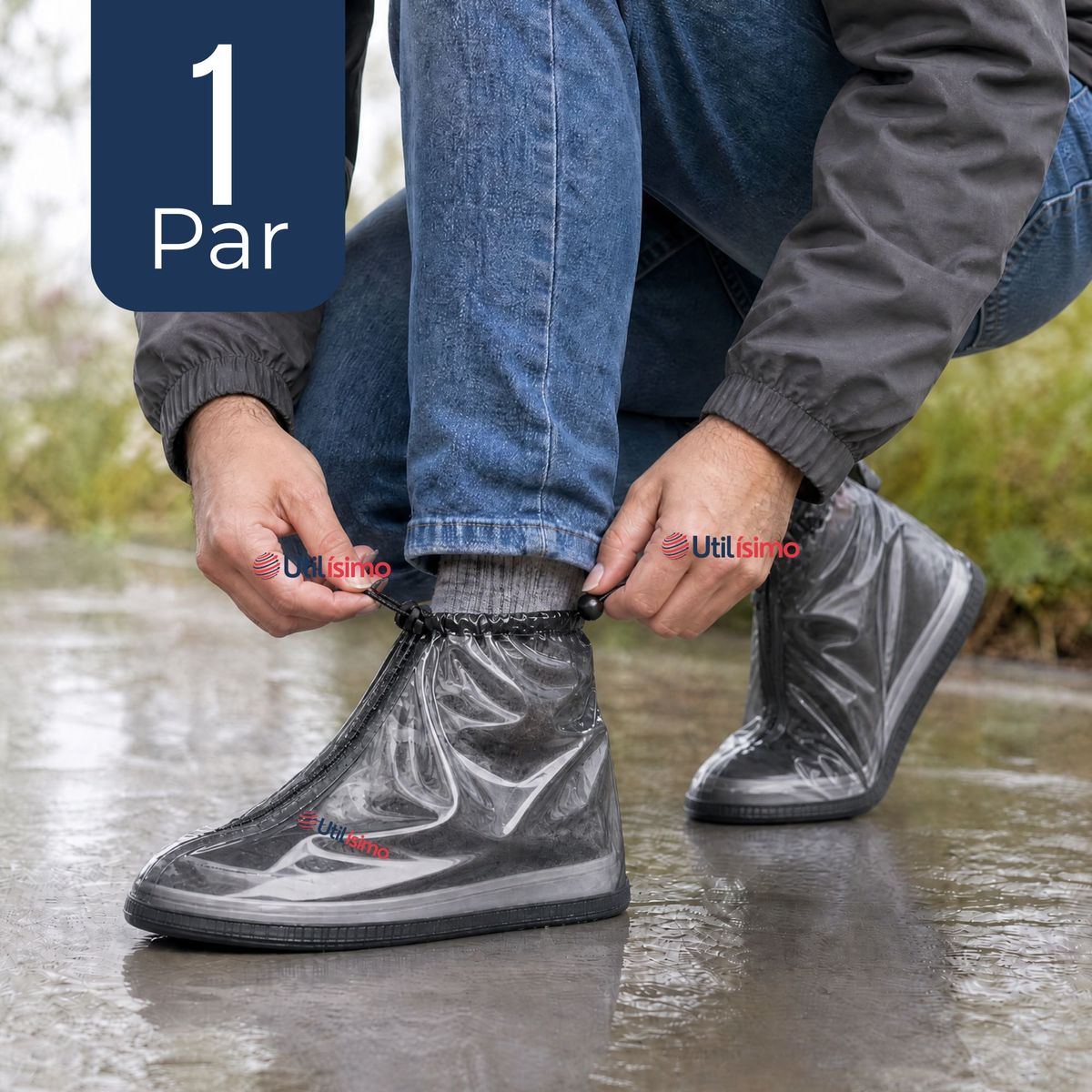 UTILISIMO - Fundas Cubre Calzado Impermeables Aislante Lluvia Negro Hombre 1 Par