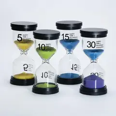 GENERICO - Set 4 relojes de Arenas tiempos 5 10 15 30 minutos colores