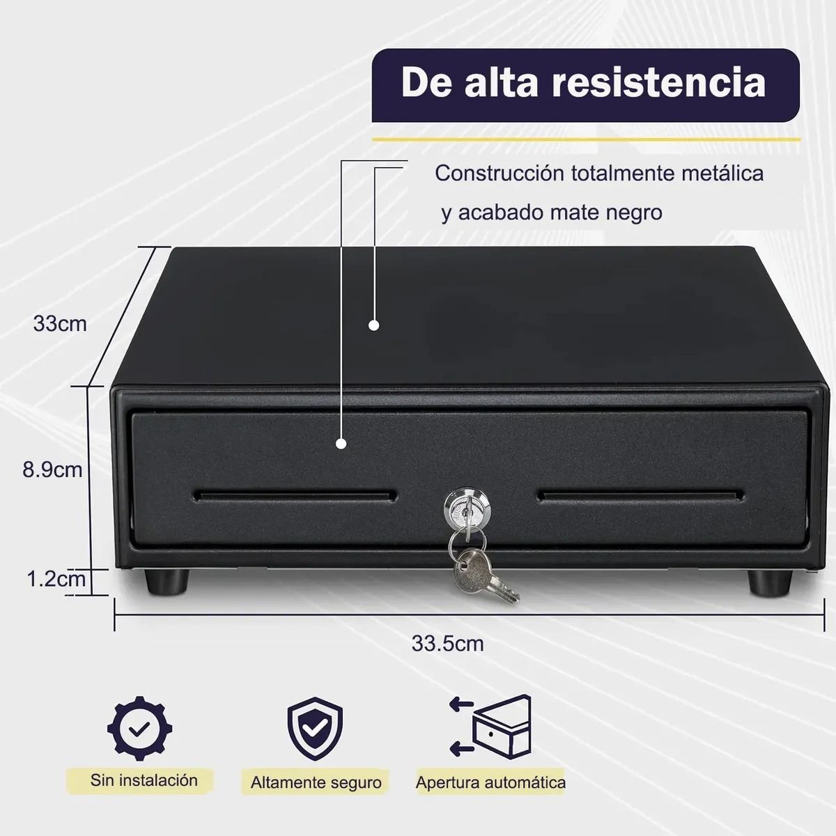 EVERSO - Caja Gaveta Dinero Electrónica Cajon Metalico Con 2 Llaves Con Bandeja De Efectivo De 4 Billetes Y 5 Monedas