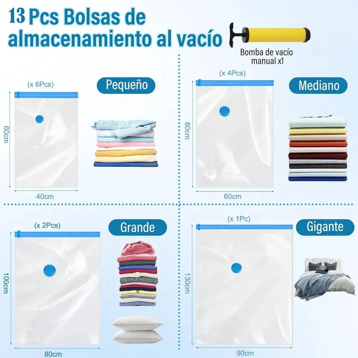 EVERSO - 13 Piezas Bolsas Al Vacío Comprimir Ropa Con Bomba  Viajes