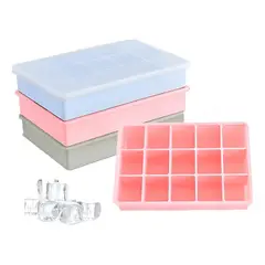 GENERICO - Pack 2 Cubetera de Silicona Antiadherente de 15 Cavidades con Tapa