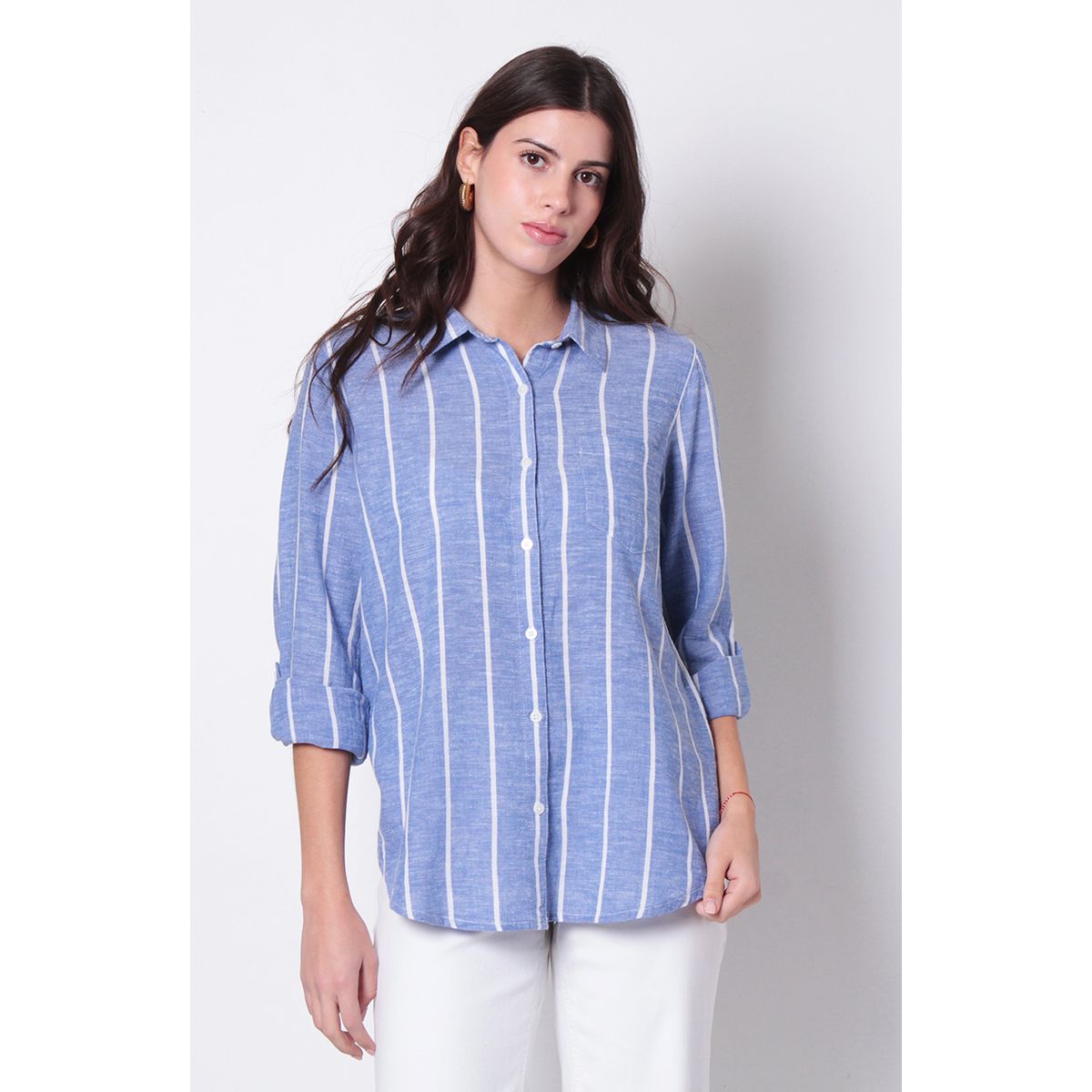 WADOS - BLUSA MANGA LARGA LISTADA ABOTONADA EN DELANTERO CON BOLSILLO