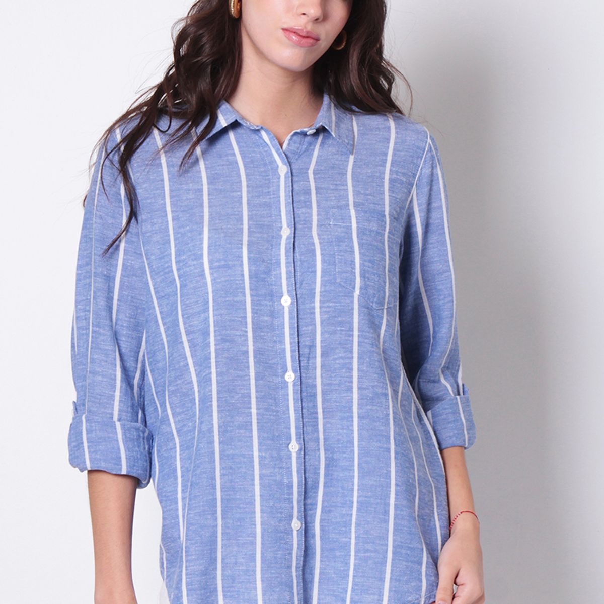 WADOS - BLUSA MANGA LARGA LISTADA ABOTONADA EN DELANTERO CON BOLSILLO