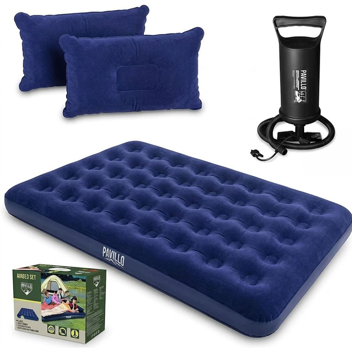 GENERICO - Colchón Inflable Doble 2 Plazas + Inflador Y Almohadas