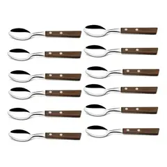 GENERICO - Set de 12 Cucharas Soperas de Acero Inoxidable con Mango de Madera para Cocina BELUG