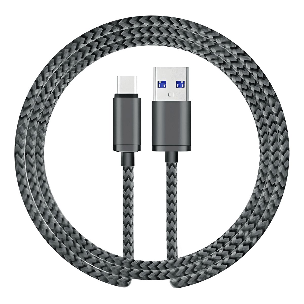 GENERICO - Cable tipo c 3 metros larga duración reforzado -gris Negro