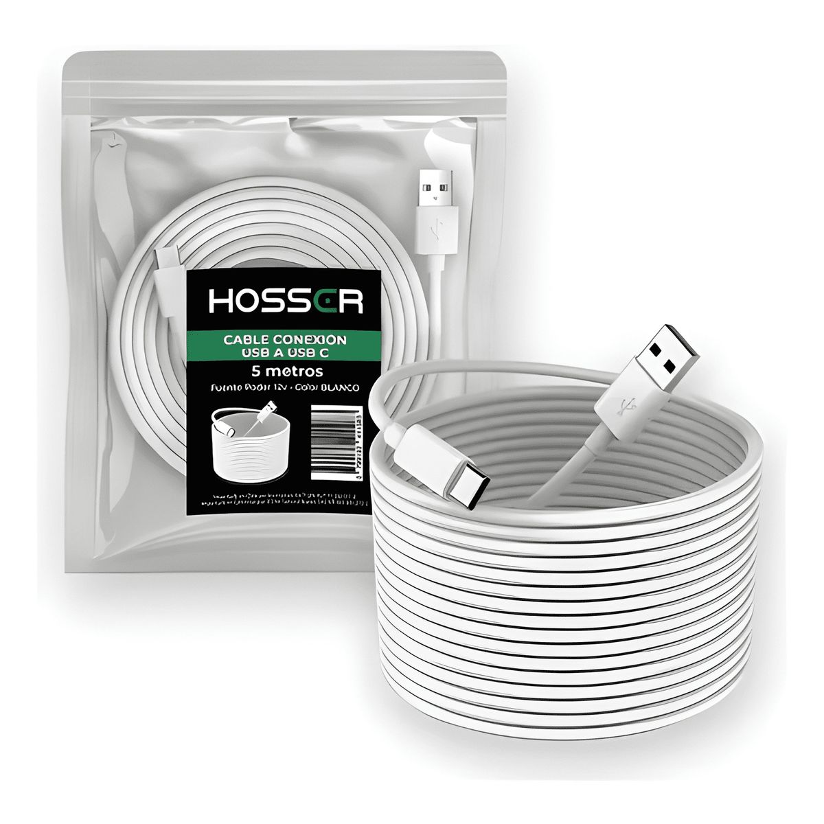 GENERICO - Cable conexion USB to USB c 5 metros Blanco