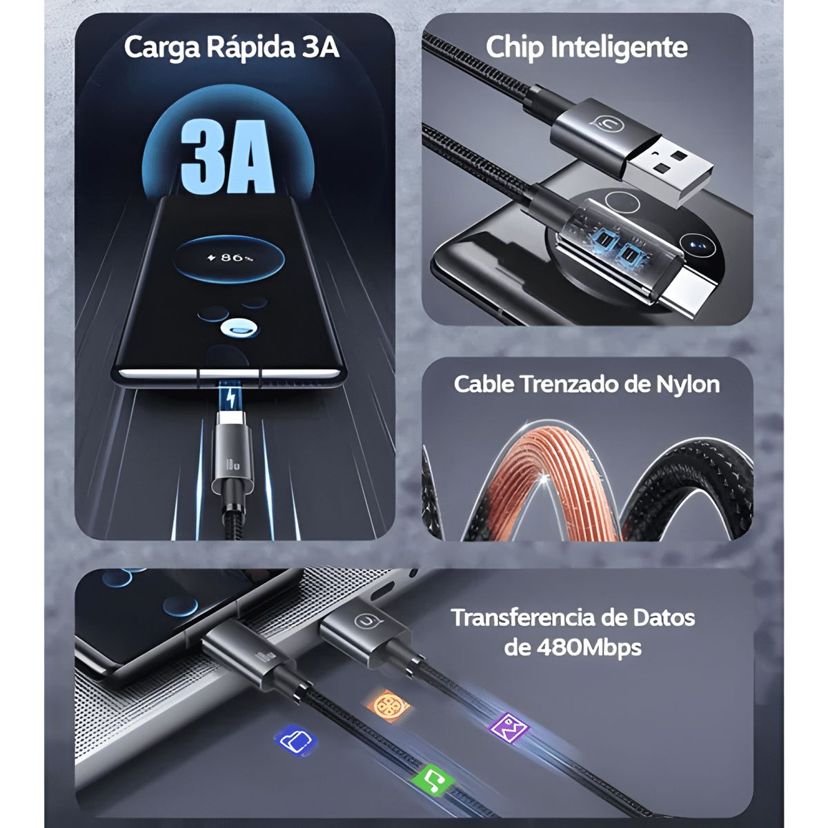 GENERICO - Cable USB a USB c usams sj666 18w largo 2 metros compatible
