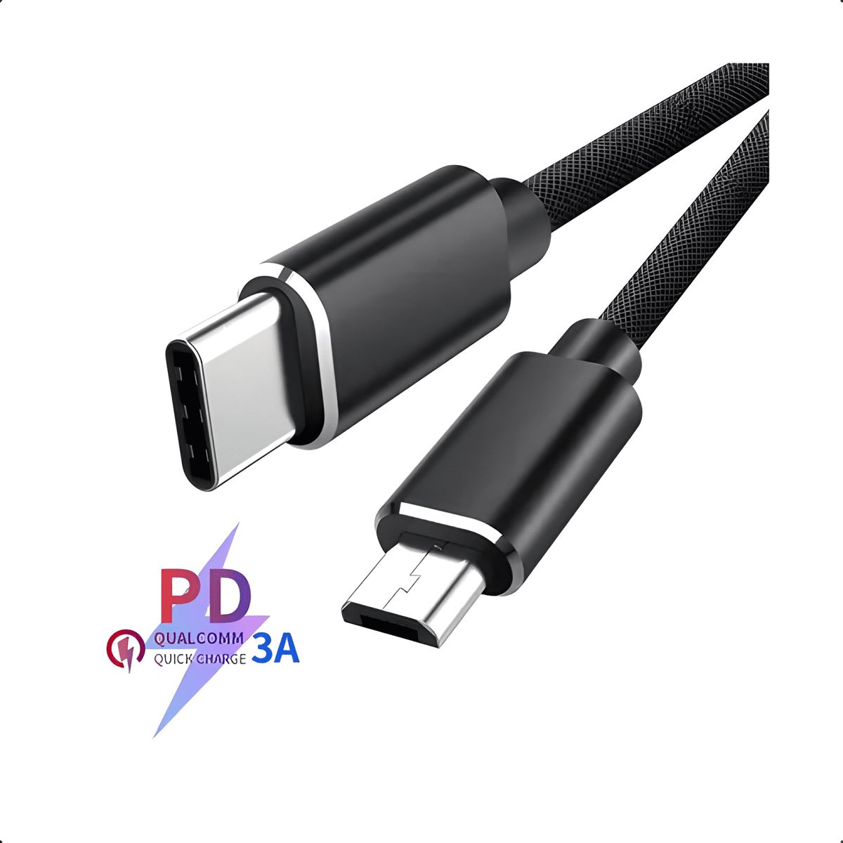 GENERICO - Cable trenzado reforzado USB c a micro USB 3 metros Negro