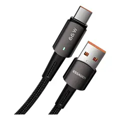 GENERICO - Cable cargador USB tipo c turbo 66w 6a , 2 metros Negro