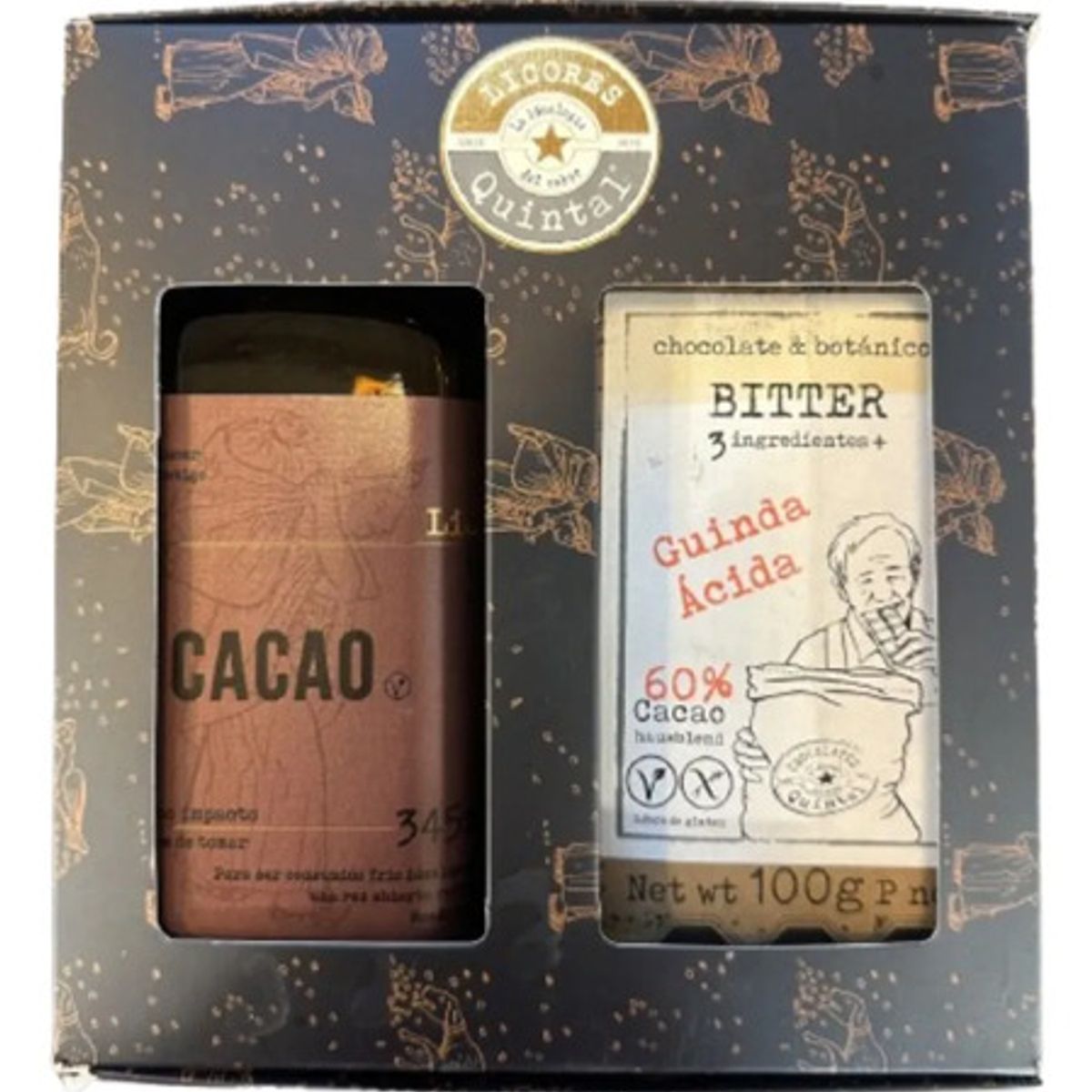 DESTILADOS QUINTAL - Caja Regalo Licor Cacao + Chocolate Bitter Guinda Quintal