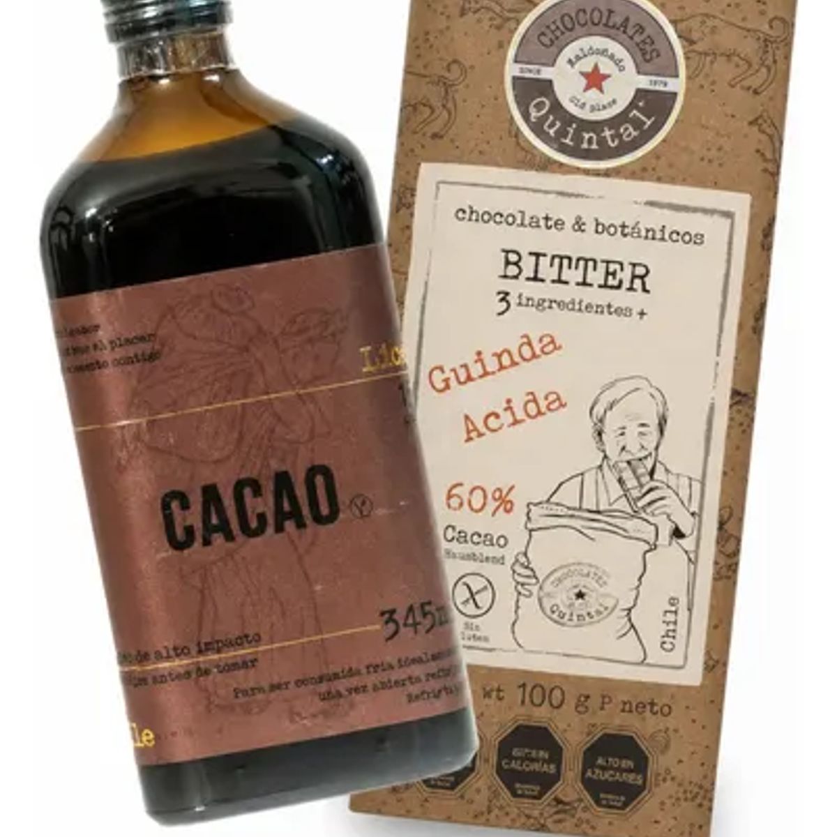 DESTILADOS QUINTAL - Caja Regalo Licor Cacao + Chocolate Bitter Guinda Quintal