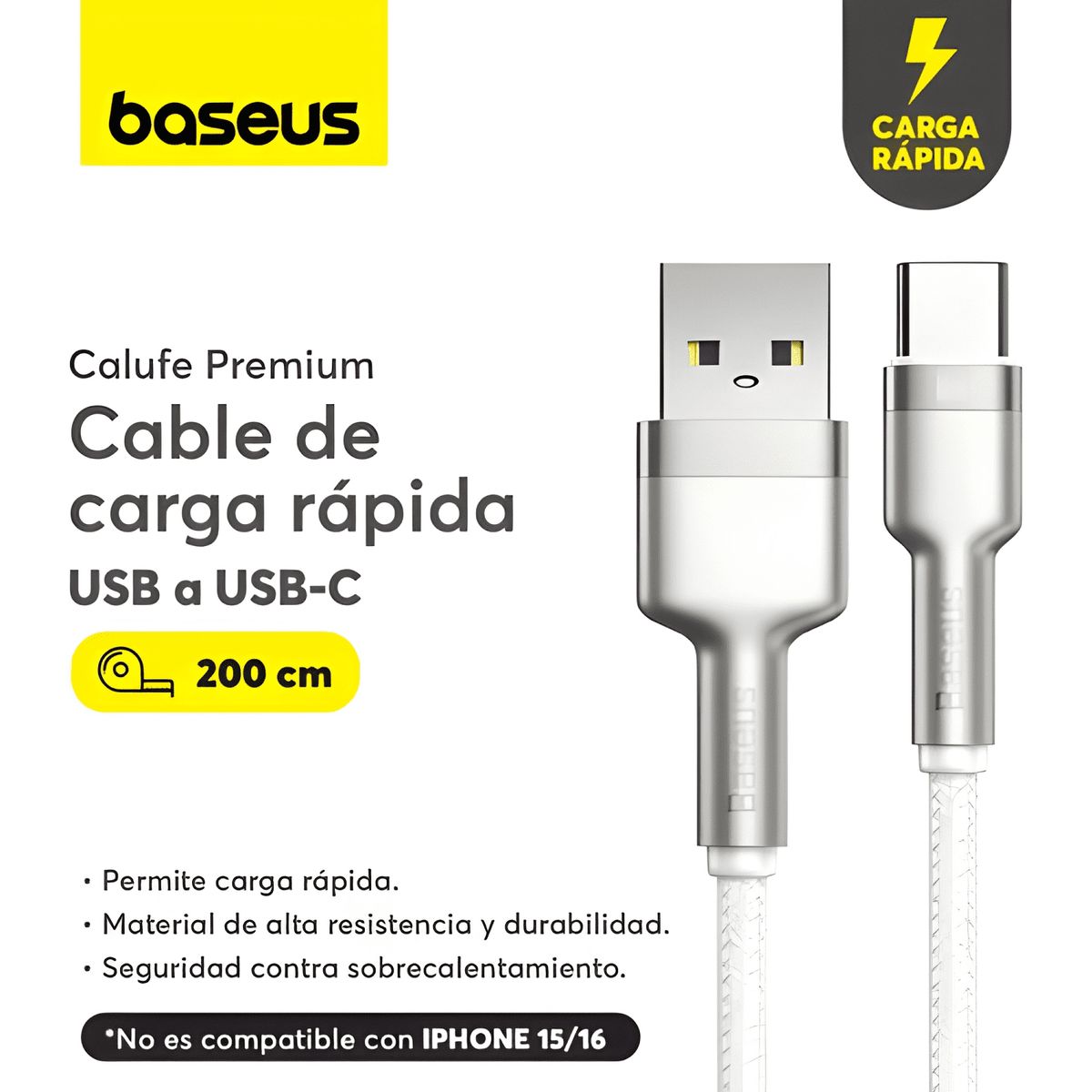 GENERICO - Cable de carga rápida USB a USB c 2 mts cafule