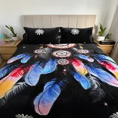 TODOHOGAR SANTIAGO DE CHILE - Cubrecama 2 Plazas Polar con Chiporro Atrapasueños azul 230x250 cm + 2 Fundas