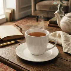 DECO EXPRESS - Set 6 Tazas + 6 Platos Té o Café Porcelana Abbey 210 ml