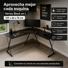 SPACE HOME - Escritorio Negro Esquinero Vertex Black para Espacios Pequeños y Trabajo Diario