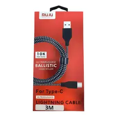 GENERICO - Cable tipo c 3 metros larga duración reforzado -gris Negro