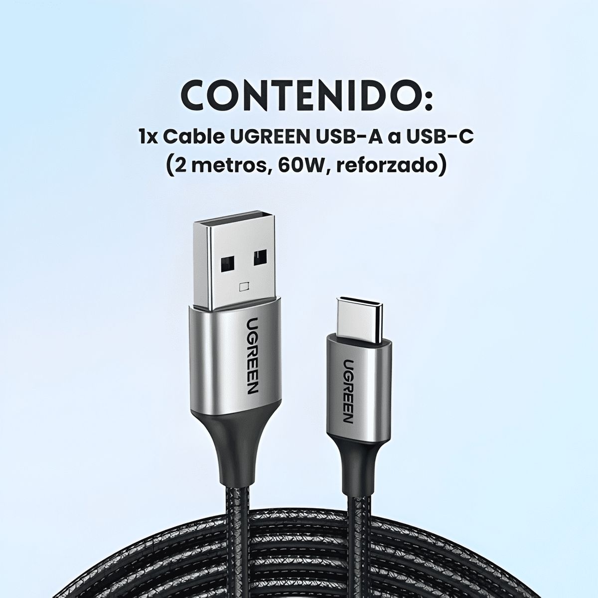 GENERICO - Cable USB 2.0 2m 60128 con entrada USB a salida USB c Negro