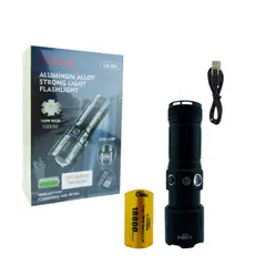 GENERICO - Linterna De 1 LED Mas 1 LED Lateral En Aluminio Marca COBA Modelo CB-B51 Luz Laser Recargable.