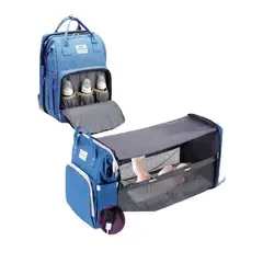 LUBABYCAS - Mochila Maternal 3 En 1 Con Cunita Azul Bebé
