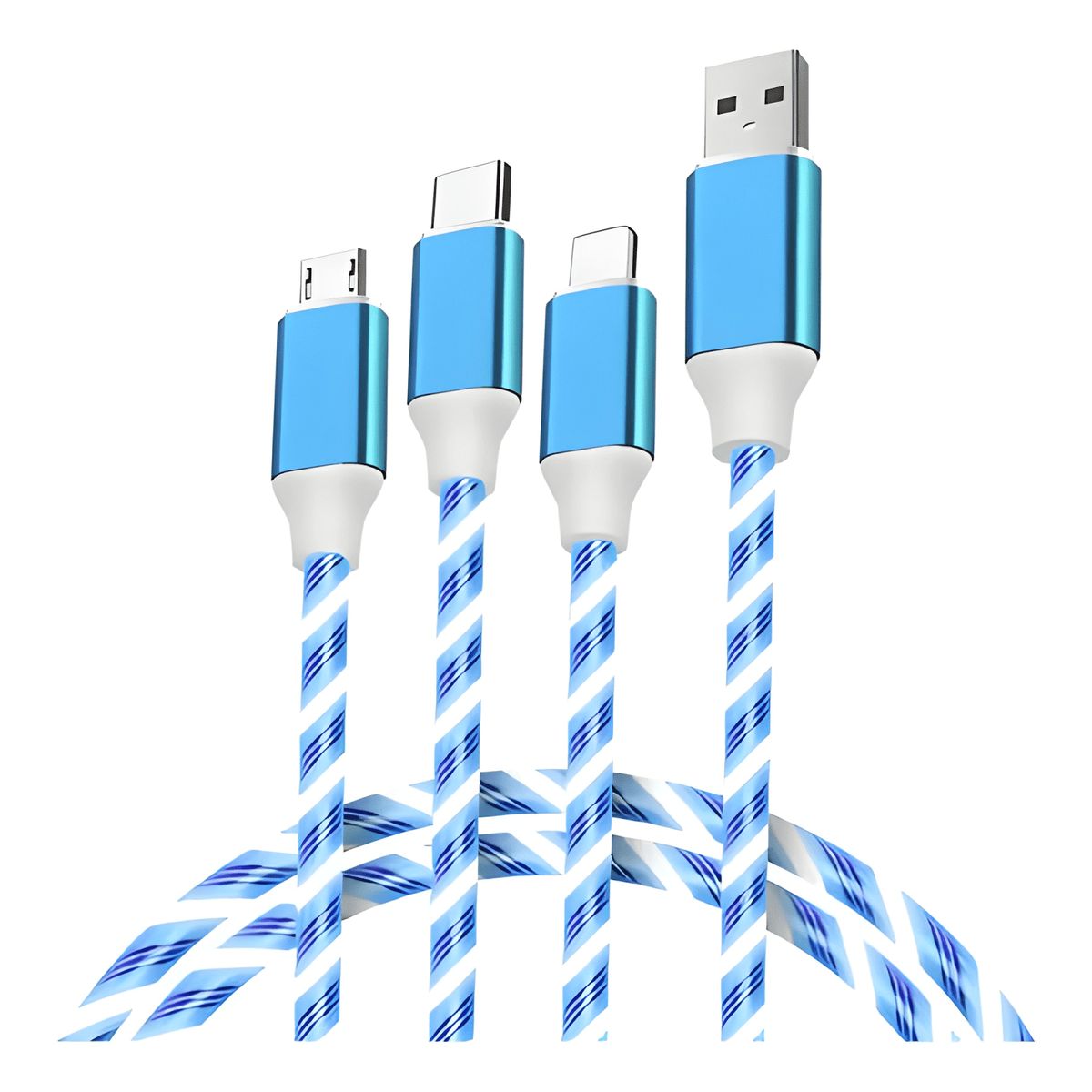 GENERICO - Cable USB múltiple carga rápida 3en1 con iluminación