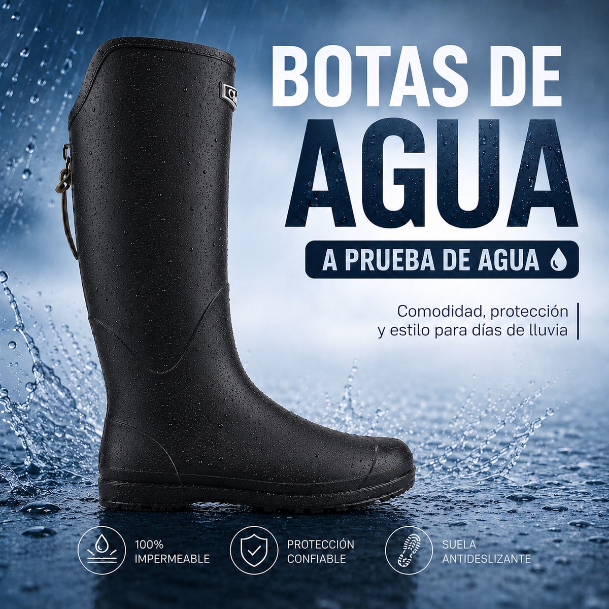 CHALADA - Bota de Agua Negro Mujer Casual Chalada Tortel