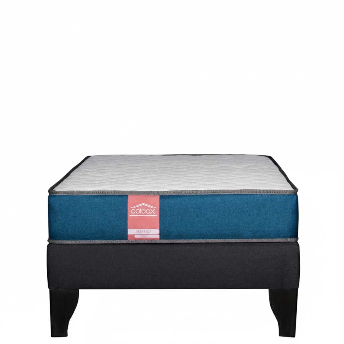 COLBOX - Cama Europea America Azul 20 cm Tela Negro 1.5 PL
