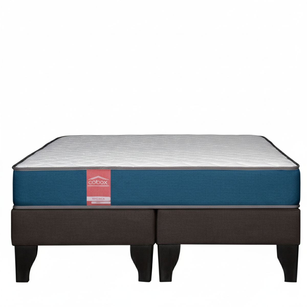 COLBOX - Cama Europea America Azul 20 cm Tela Chocolate 2 PL