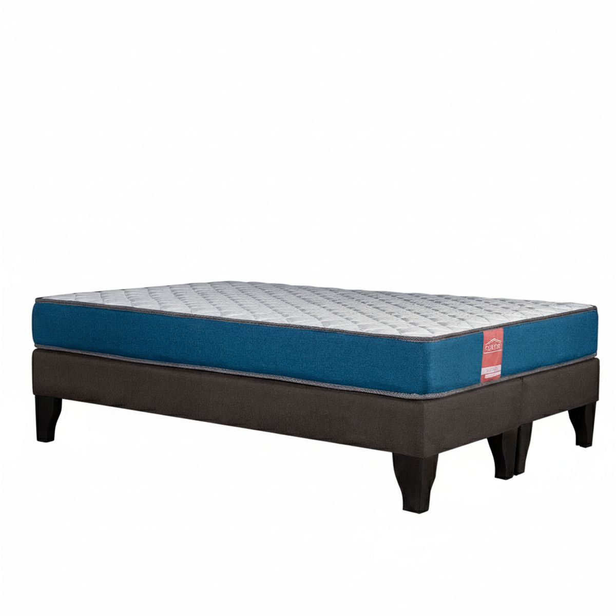 COLBOX - Cama Europea America Azul 20 cm Tela Chocolate 2 PL