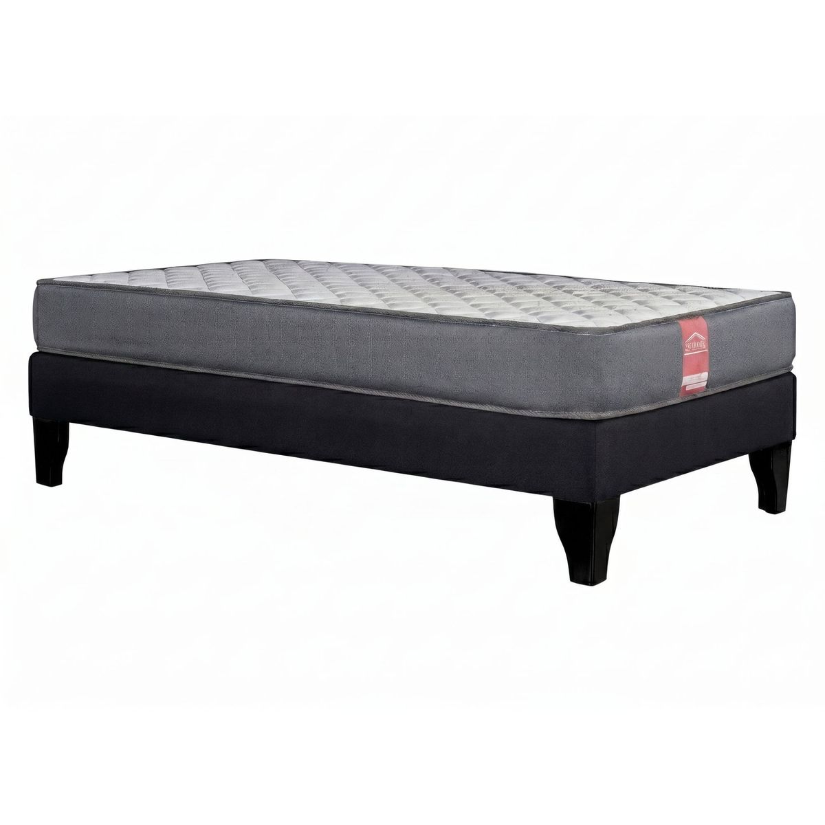 COLBOX - Cama Europea America Gris 20 cm Tela Negro 1.5 PL