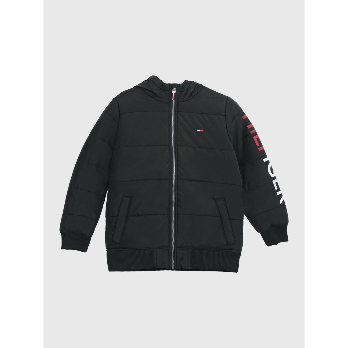 TOMMY HILFIGER - Parka Con Gorro De Niño Con Logo Negro Tommy Hilfiger