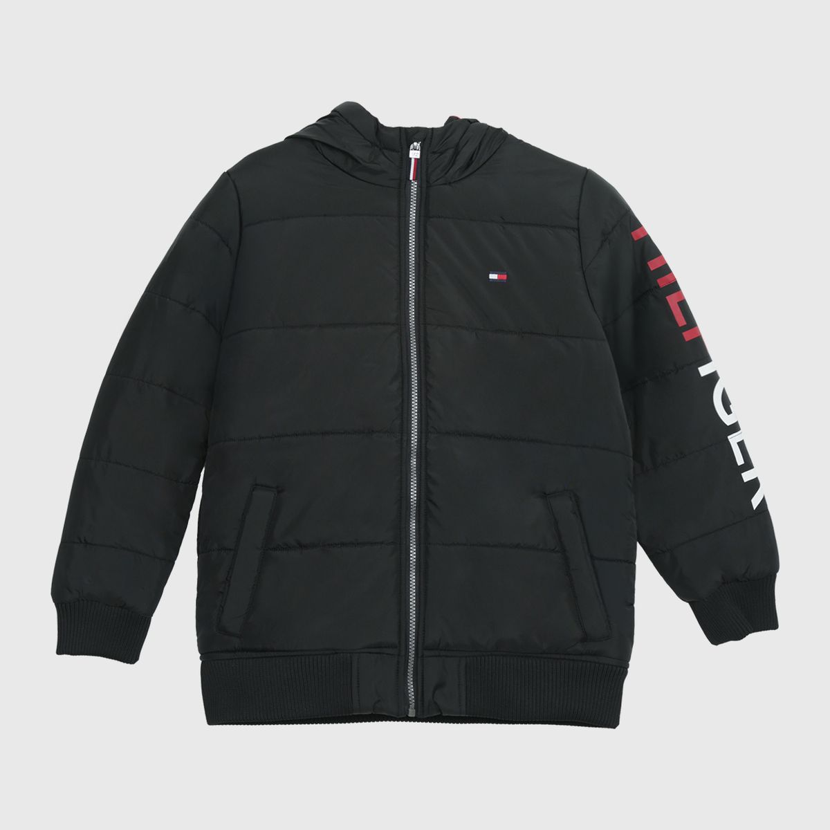 TOMMY HILFIGER - Parka Con Gorro De Niño Con Logo Negro Tommy Hilfiger