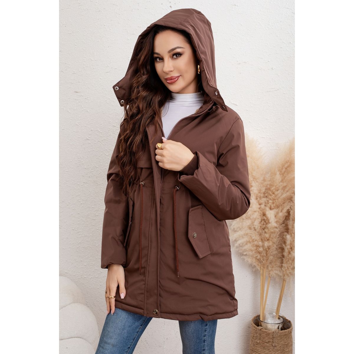 LIKE SHOP - Chaqueta Larga Abrigo Mujer Forro Piel Capucha Colores 0017