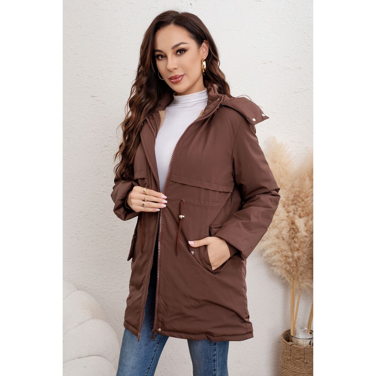 LIKE SHOP - Chaqueta Larga Abrigo Mujer Forro Piel Capucha Colores 0017