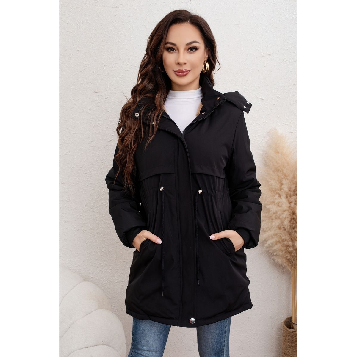 LIKE SHOP - Chaqueta Larga Abrigo Mujer Forro Piel Capucha Colores 0017