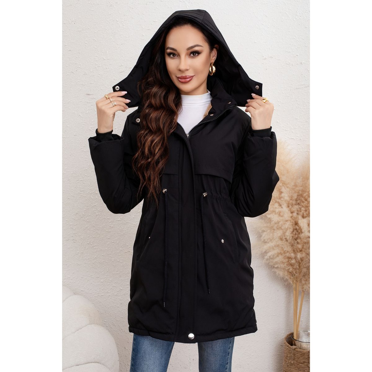 LIKE SHOP - Chaqueta Larga Abrigo Mujer Forro Piel Capucha Colores 0017