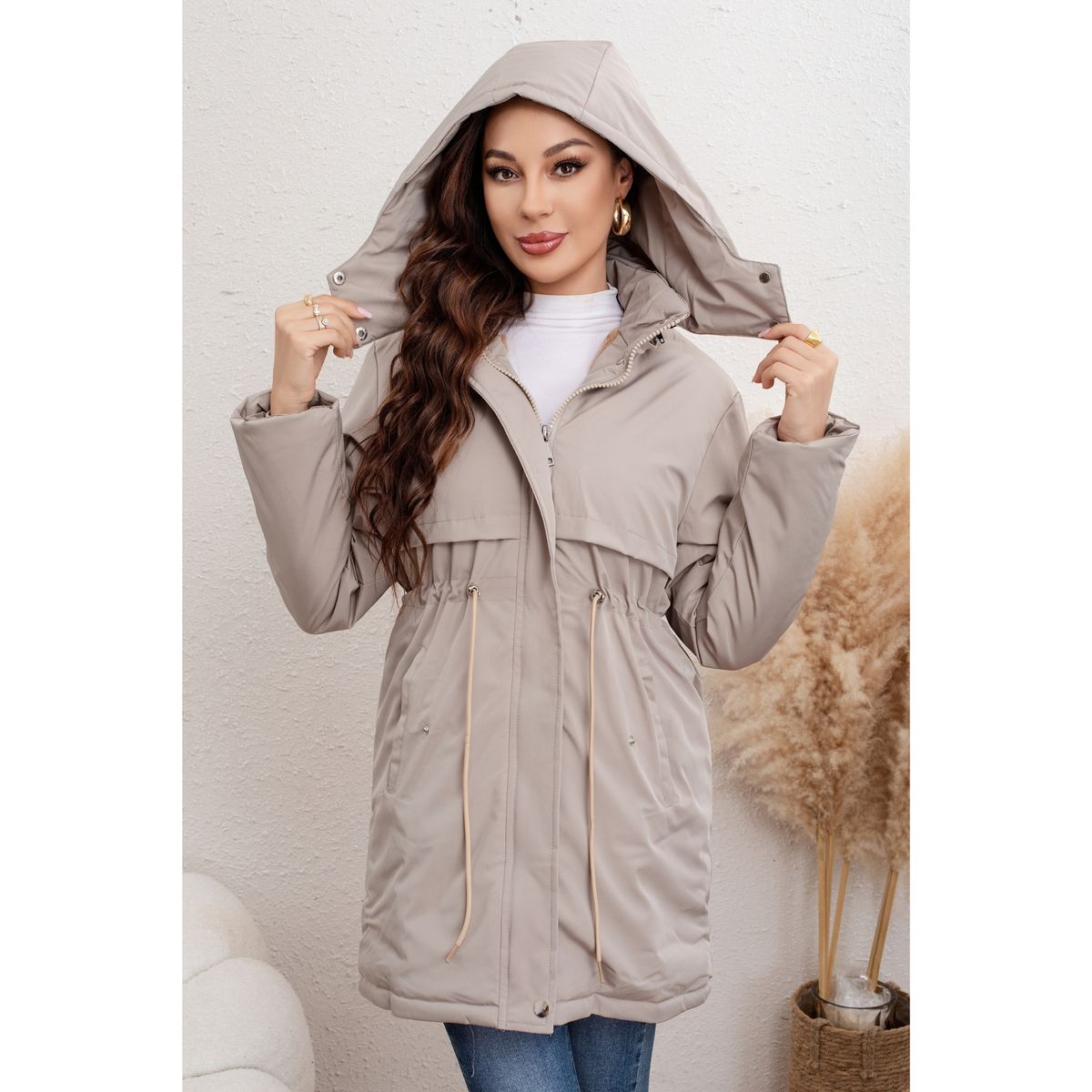 LIKE SHOP - Chaqueta Larga Abrigo Mujer Forro Piel Capucha Colores 0017