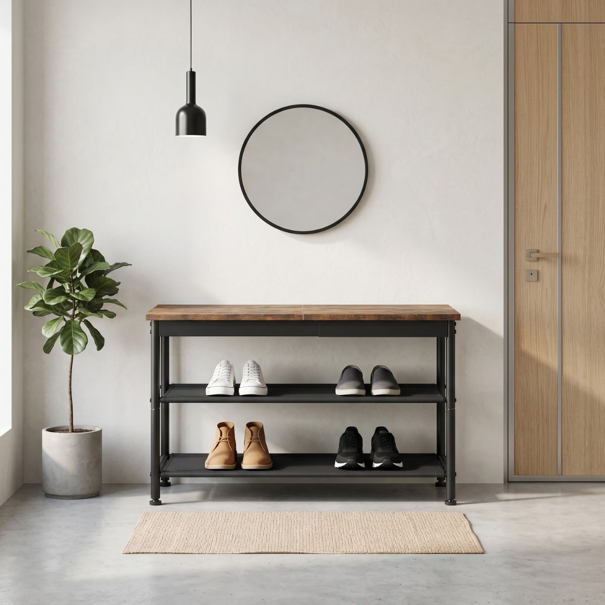 SPACEZAT - Mueble Zapatero Lynge 3 Niveles Fierro y Madera
