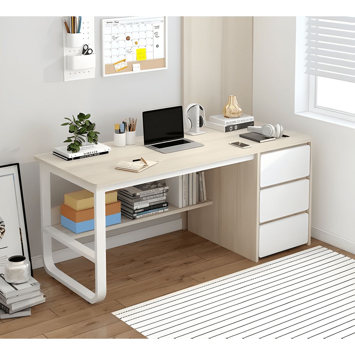 GENERICO - Escritorio pata metal oficina cajon 140x50x74cm homer design