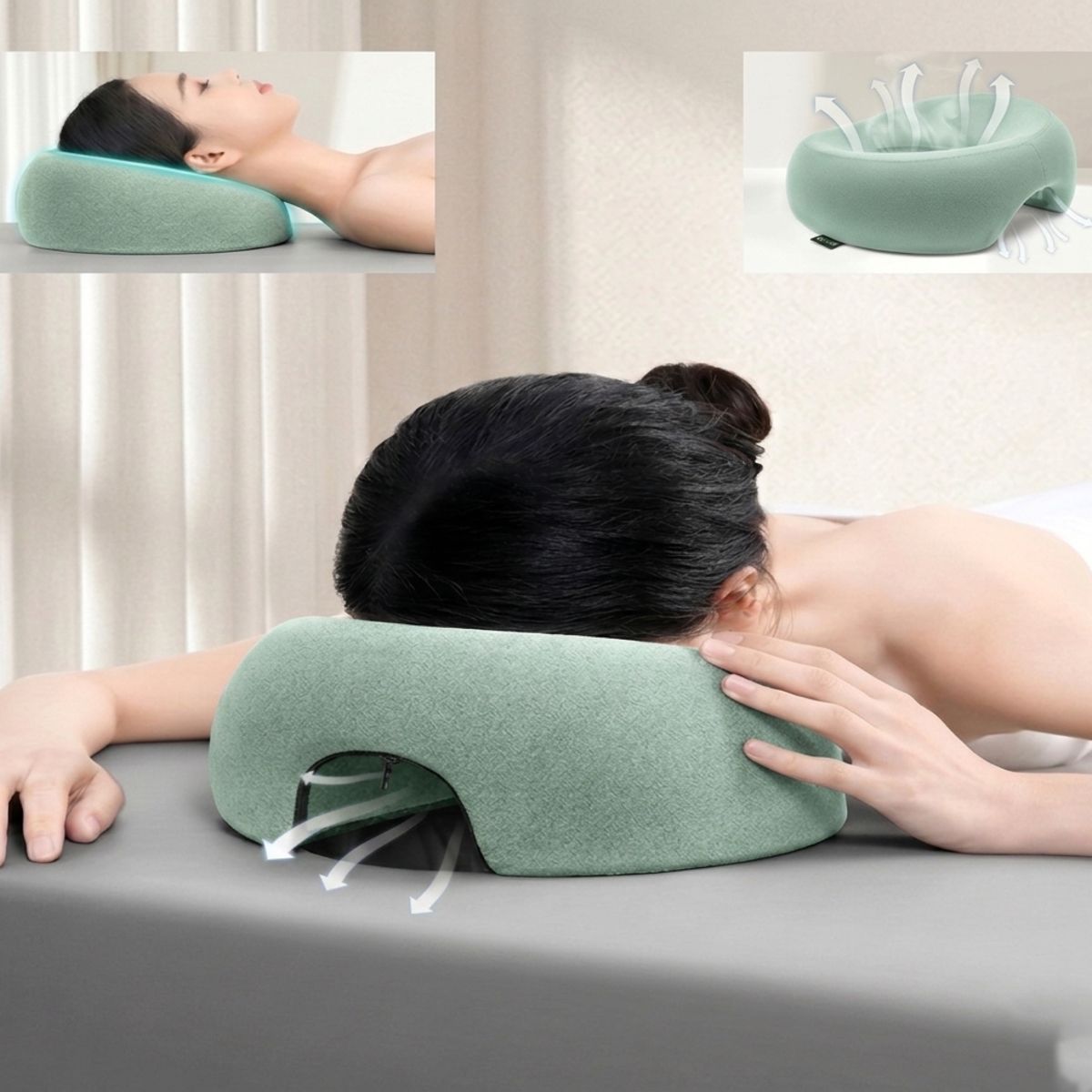 ZZODS - Almohada Ergonómica Memory Foarm Para Masaje, Verde claro