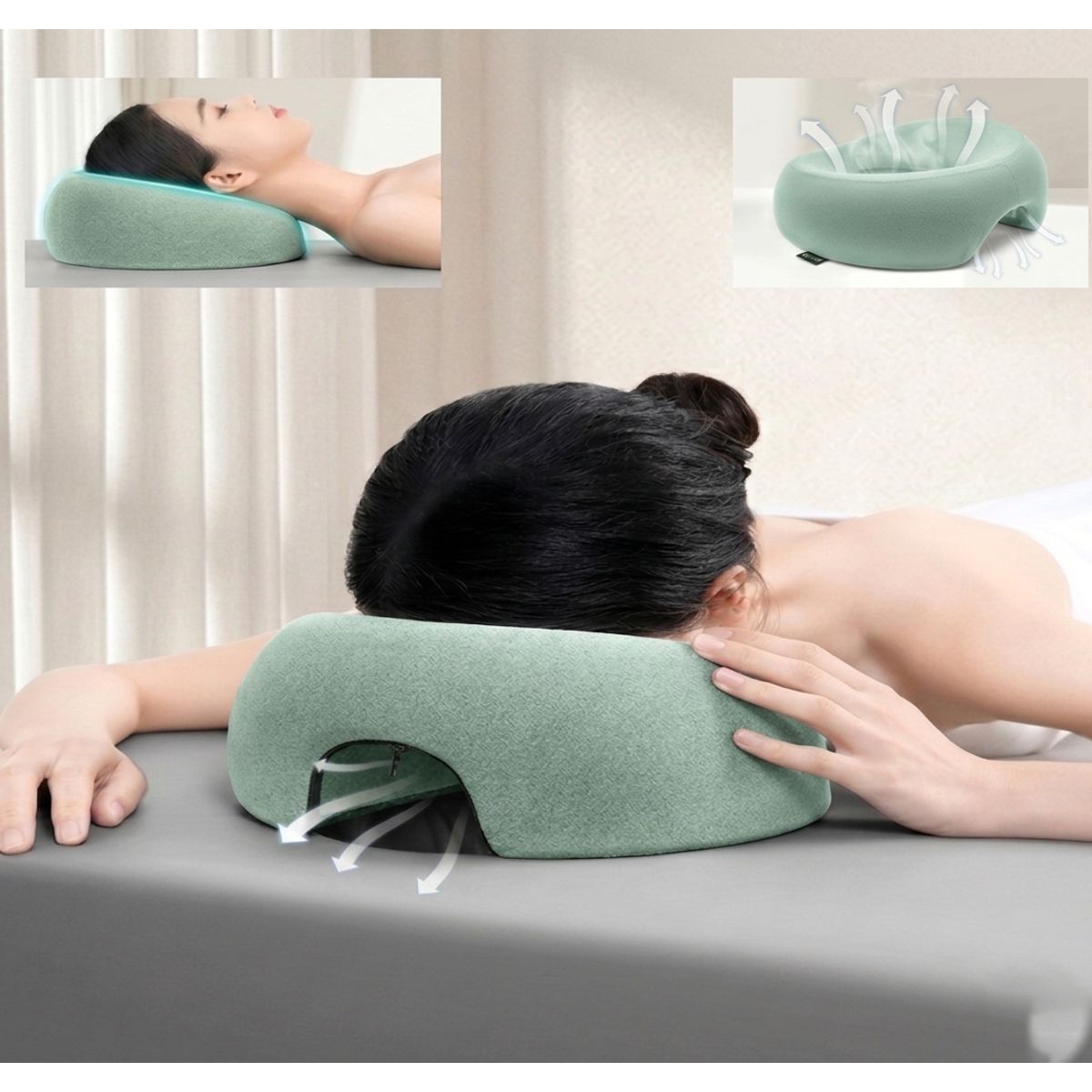 ZZODS - Almohada Ergonómica Memory Foarm Para Masaje, Verde claro