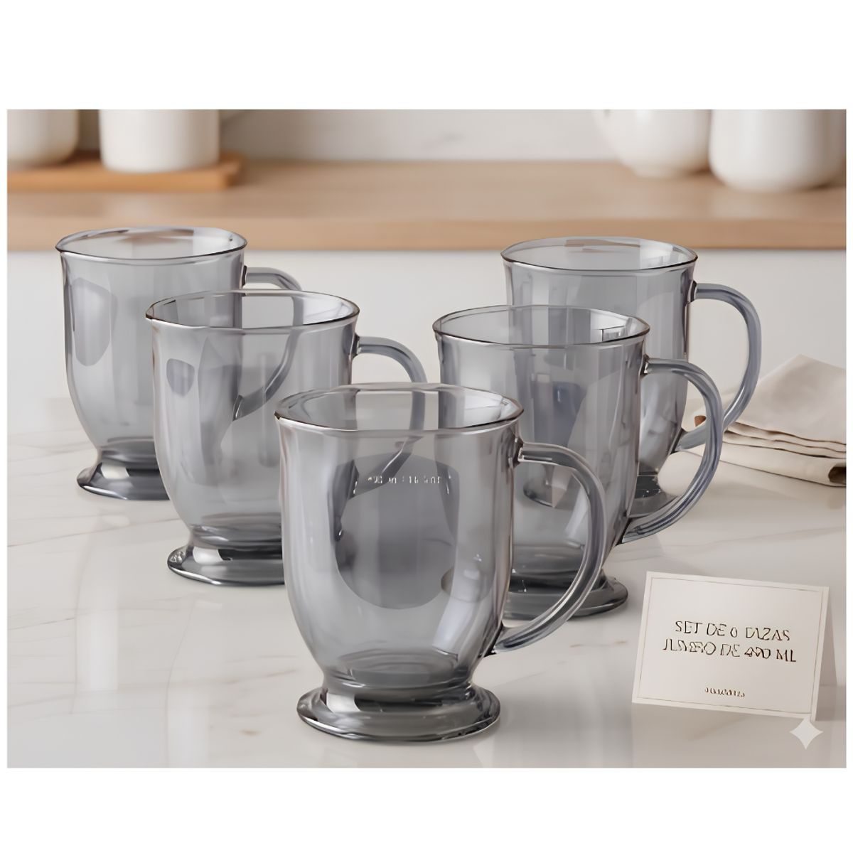 GENERICO - Set 6 Tazas para Cafe Leche o Te 490 Ml Gris