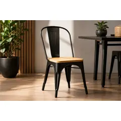 GENERICO - Silla Tolix Negra con Asiento de Madera Premium para Comedor y Terraza