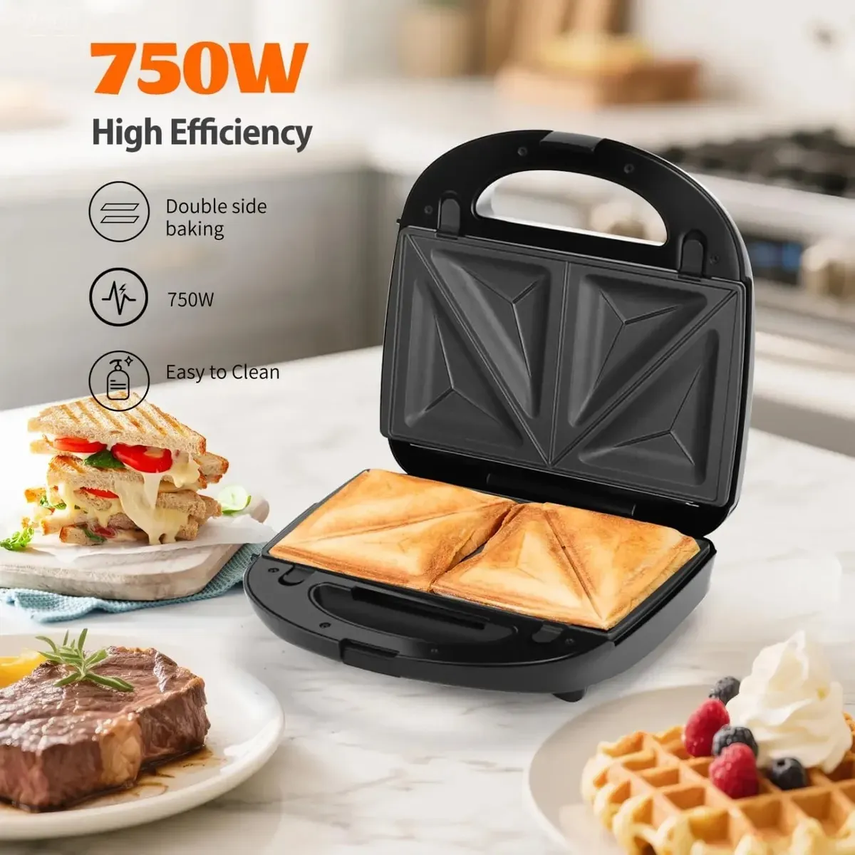 EVERSO - Sandwichera Parrilla Eléctrica Panini Antiadherente 750w