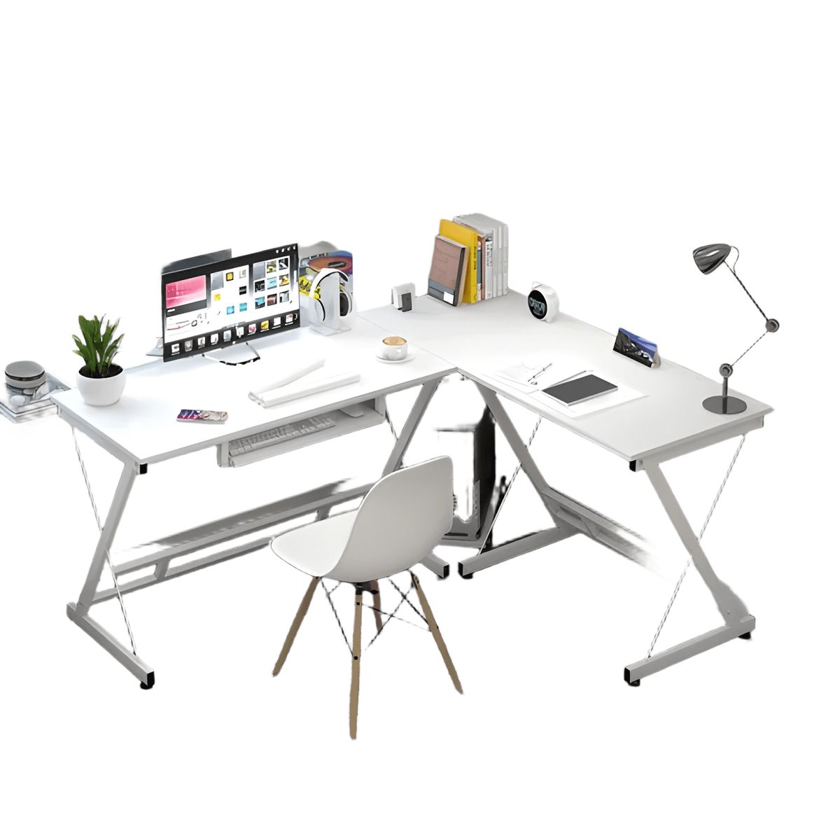 GENERICO - Escritorio esquinero forma l base metal oficina 161x51x74cm